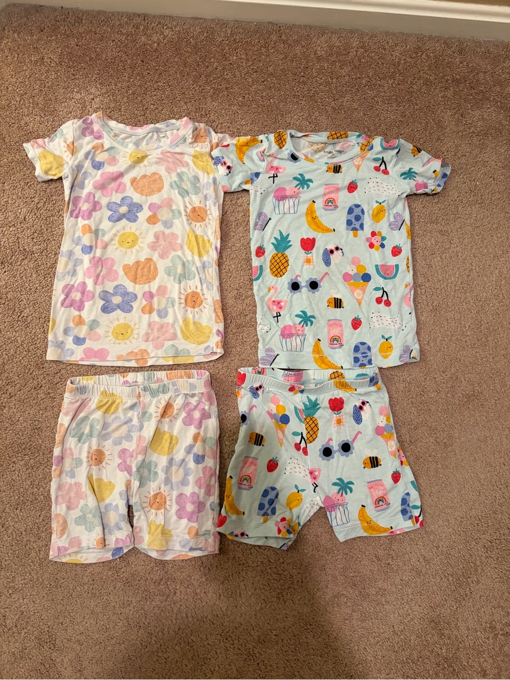 Kids Short Sleeve Pajama Set - Pastel Floral & Tropical Print